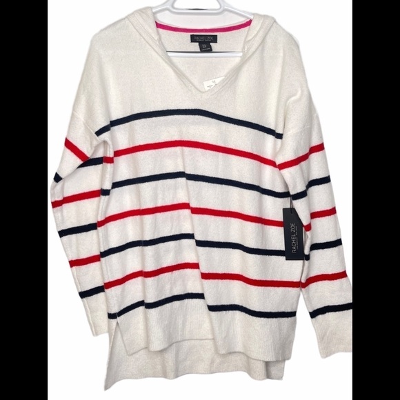 Rachel Zoe Striped Hooded Pullover Sweater Blue Red Knit Women Small Preppy - Picture 2 of 9